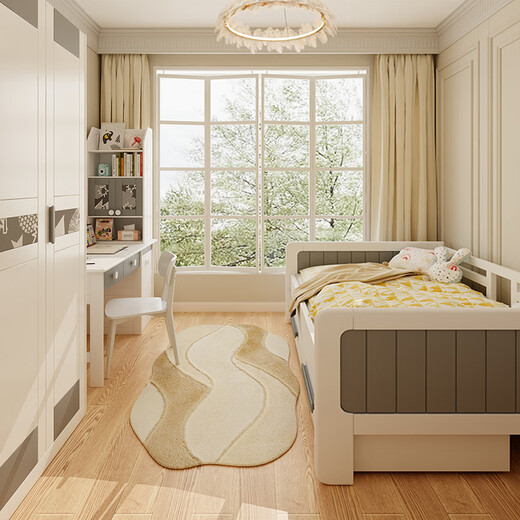 
Colorful elements [customizable] Children's bed Solid wood boy and girl with guardrail single bed splicing bed Teenager bed 1.5m bed Children's bed + double pump + 6CM coconut brown mattress 1050*1900