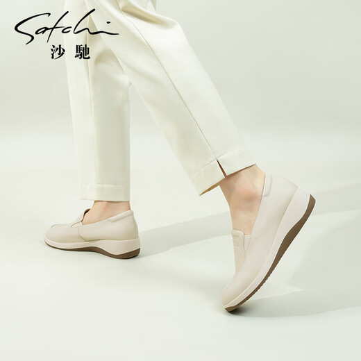 SATCHI women's shoes, comfortable small wedge heel mother's deep mouth single shoes, 2025 spring new thick-soled casual shoes, loafers, off-white (M255056B150) 37 (235mm)