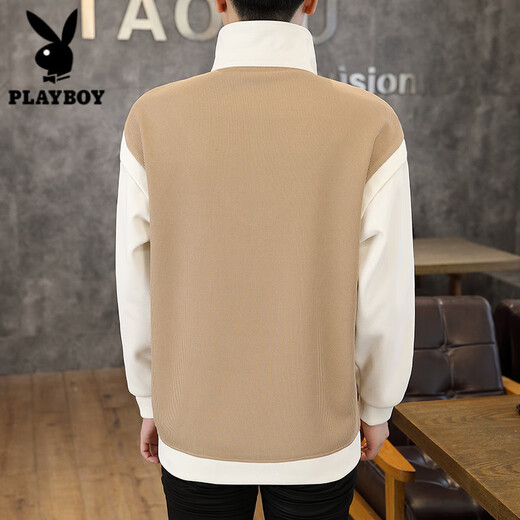 Playboy (PLAYBOY) shirt collar sweatshirt men spring and autumn two-piece spliced casual long-sleeved T-shirt teenager student base shirt men 679 khaki XL about 135-150 Jin [Jin equals 0.5 kg]