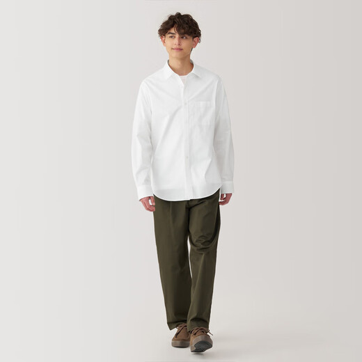 无印良品（MUJI）男式 水洗 平纹 长袖衬衫 男士长袖衬衣外套 翻领 AC2WPC5S 白色 XL （180/104A）