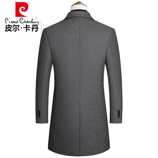 皮尔卡丹断码男装毛呢大衣男中长款韩版呢子风衣双排扣青年羊毛呢外套 灰色 3XL /190