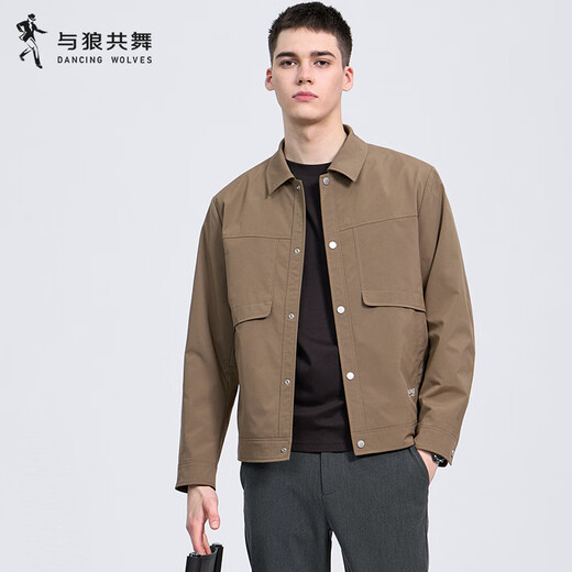 Dances with Wolves Embroidered Lapel Jacket Men's 2025 Autumn New Commuting Style Fashion Jacket Windproof Men's Jacket 1007 Dark Apricot 702 L (175)