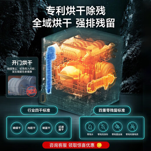 Vantage built-in dishwasher household 12 sets large-capacity washing, disinfection, drying and storage fully automatic dishwasher all-in-one machine installed under the stove high temperature ultraviolet sterilization home iE7Pro iE7Pro stove bottom installation