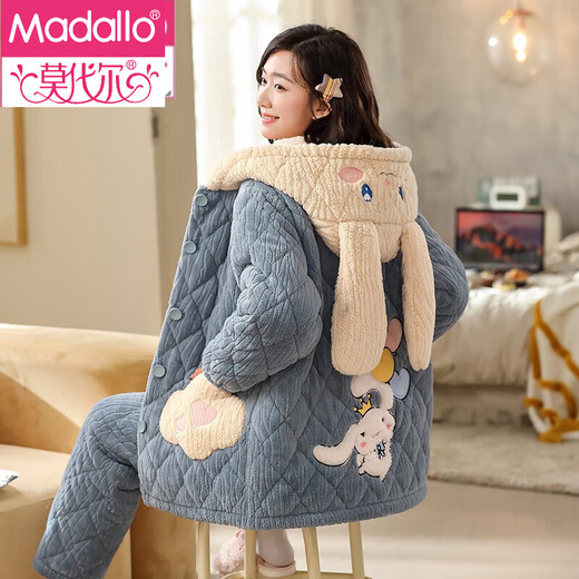 Modal pajamas for women in winter coral velvet three-layer cotton thickened plus velvet cute cartoon flannel warm home clothing set Y1-9906 (lamb style) XL (height 165-170cm, weight 115-130