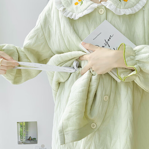 柒阅芒孕妇睡衣秋冬季不勒肚空气棉夹层待产妇月子服套装哺乳春秋 2677棕色 XXL 150-170斤穿