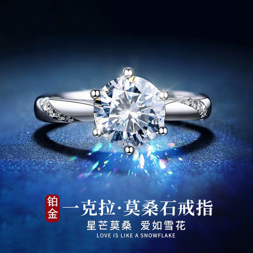 Lao Fengxiang PT950 platinum one carat moissanite diamond ring for women platinum Chinese Valentine's Day gift for women