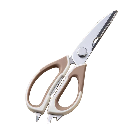 Kitchen scissors, powerful chicken bone scissors, household food scissors, barbecue vegetables, multi-functional stainless steel scissors, food supplement scissors, khaki brown