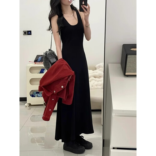 Yadaisiwei dress women's 2025 autumn new temperament outfit two-piece suit shirt suspender skirt spring and autumn red jacket + black dress L (recommended 100-120Jin Jin equals 0.5 kg)