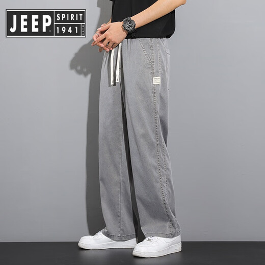 JEEP SPIRIT吉普牛仔裤男款夏季薄款潮牌直筒宽松男士冰丝阔腿夏天休闲长 1048灰色 XL 建议135-155斤