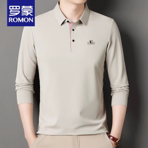 Romon Langarmed T-Shirt für Männer Feste Feder- und Herbst-reguläres T-Shirt T-Shirt T-Shirt Polo Shirt mit mittlerem Alter mit mittleren Altersbaumwäsche.