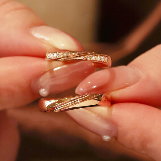 Shu Mo 18k rose gold pair of rings, wedding diamonds, platinum wedding rings, engagement couple au750 rings, ungraded below 20 points, women's rings, 18K rose gold, group-set diamonds of about 6 points