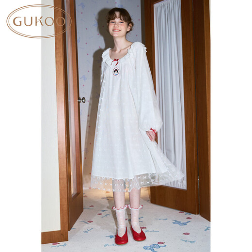 果壳（Gukoo）睡裙女春秋款白雪公主新款网纱女士家居服睡裙 雪白 M 