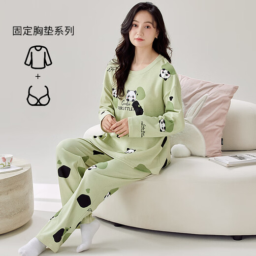 Catman Spring- und Herbst-Frauen-Langarm-Pyjama mit Brustpolster integriert Baumwolle große Hauskleidung im Sommer und Winterstil dünn und lose HRY1049 m (Empfohlen 75-95 Jin [Jin Equals gleich 0,5 kg])