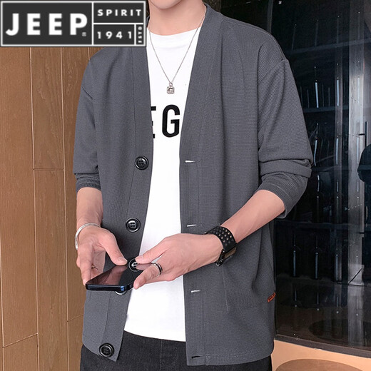 JEEP SPIRIT针织开衫男薄款2025春秋新款韩版潮流修身毛线衣外套纽扣毛衣外穿 6726深灰 4XL