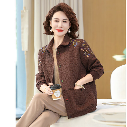 雅鹿贵夫人品牌短款风衣2025新款妈妈早春装外套中老年女春秋夹克洋气 卡其色 4XL (建议125-140斤)