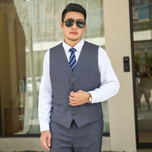 鑫之战春秋大码胖人西装马甲男士西服商务休闲职业正装韩马夹背心加大 优质灰马甲 3XL 145-155斤