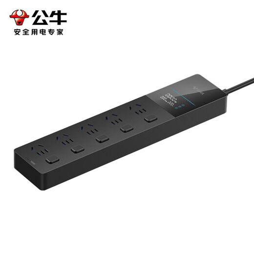 Bull (BULL) lightning protection and anti-surge power strip gaming table overload protection power strip multi-hole computer wiring board power strip large drag strip with cable switch control desktop socket board digital display lightning protection total length 1.8 meters 5 sockets independent switch control official new 2500W fire retardant model with 3-year warranty