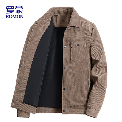 ROMON jacket men's autumn trendy lapel solid color top business executive corduroy jacket men 2270 Khaki XL
