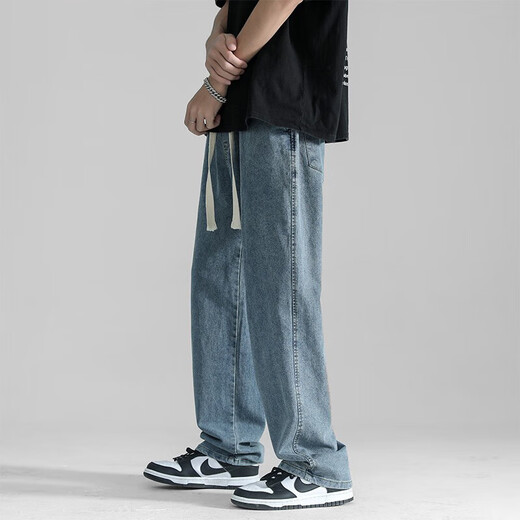 Kazuki Kuraishi Trendy Jeans Herren High-End Frühlings- und Herbst Sommer Dünner Stil Straight Lose Wide Big Mode lässig Hose hellblau xl