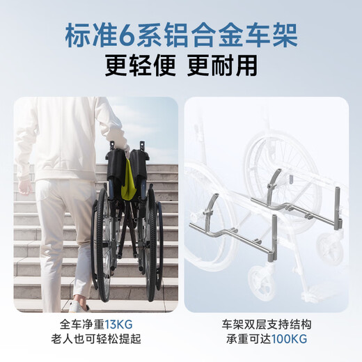 Yuwell manual wheelchair H053C aluminum alloy folding back folding lightweight portable wheelchair for elderly people with disabilities