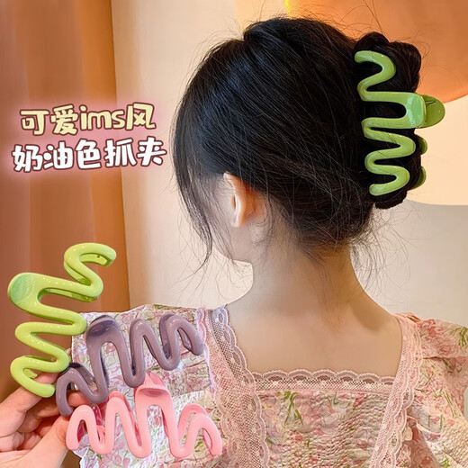 SAHANE Zuoyu's new cream-colored wavy line clip dopamine irregular hair clip simple design hair shark clip dopamine wave clip random one