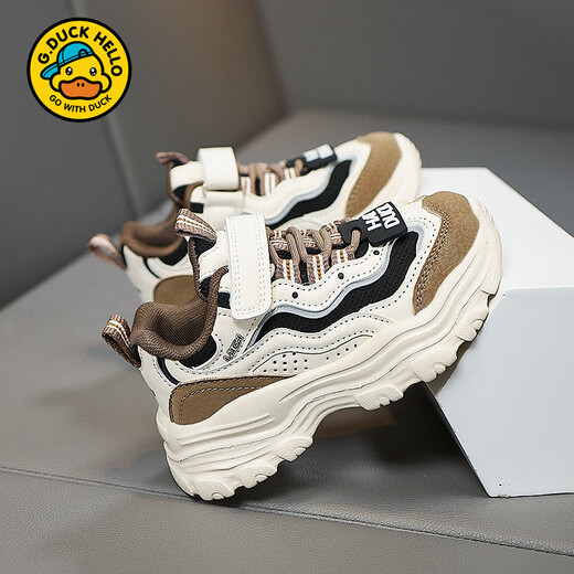 G.DUCKKIDS little yellow duck boy shoes spring and autumn style mesh breathable soft sole lightweight children medium-sized children student children dad shoes 6167 khaki leather 27 / inner length 17.2cm