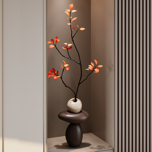 Entrance hall niche decorative ornaments stone to run simulated green plant vase living room TV cabinet home decoration stone to run vase - brown (free simulated green plant