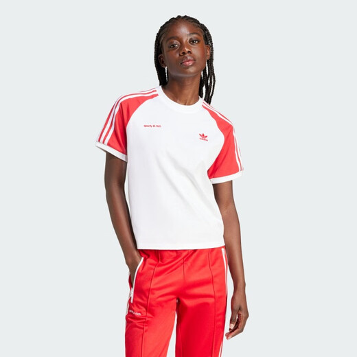 阿迪达斯 （adidas）SPORTY & RICH联名运动短袖T恤女三叶草JI9274 白/深靛蓝 XS
