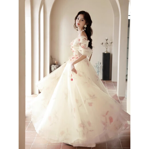 
Liuqin 2025 new one-shoulder light wedding dress wedding return dress female bride adult gift birthday host dress picture color single person purchase one piece Please contact XL