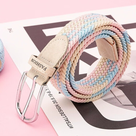 
Reliable hole-free women's braided belt elastic elastic canvas belt breathable casual and versatile student trousers belt high appearance pink blue [versatile items breathable and wear-resistant] 110cm