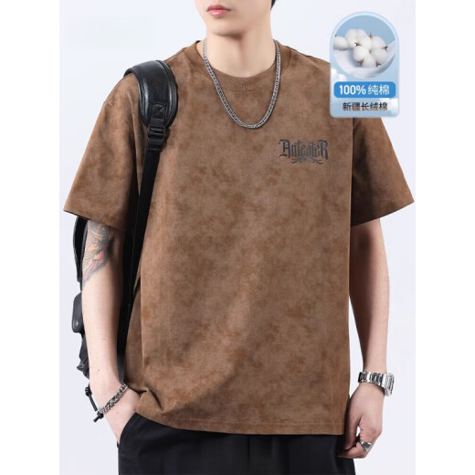 森马（Semir）春季新款水洗重磅纯棉短袖T恤男士2025夏季宽松大码半袖体恤衫 F9896绿色 常规 M 100-120斤