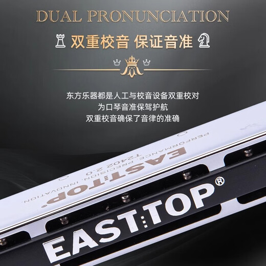 East Top 24-Loch eingebettete polyphonische professionelle Mundharmonika T2402 2.0 Blaugitter