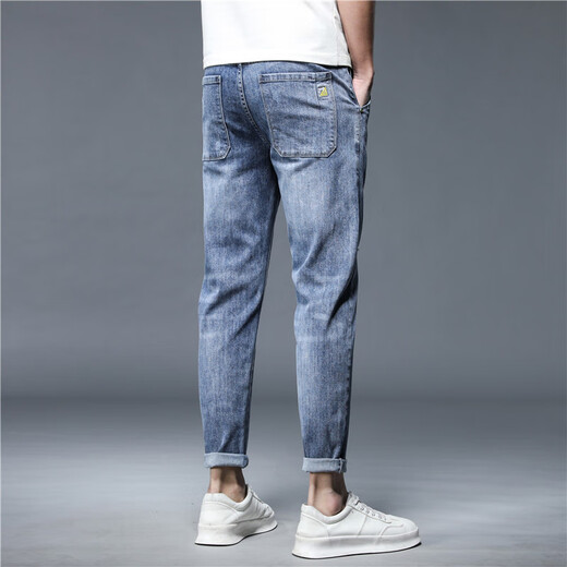 SEPTWOLVES jeans men's autumn 2024 new loose straight ripped spring and autumn pants men's casual nine-point trousers winter 6621 blue two-foot five 32