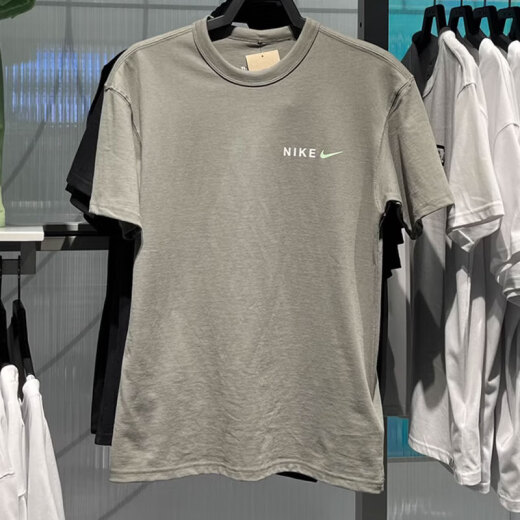 
NIKE Nike Men's Short Sleeve Summer New JUST DOIT Breathable Cotton Half Sleeve Sports and Casual Round Neck T-shirt HF6172-053 Gray 2XL