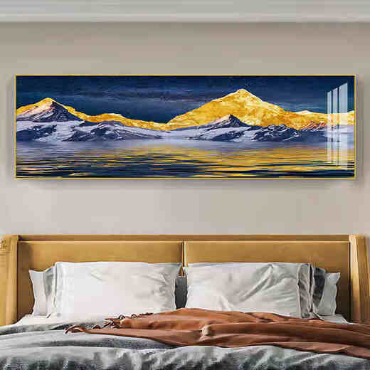 桐汝壁现代简约背靠金山山水风景床头画轻奢温馨主卧室房间客厅装饰挂画 T12109 90*30(适合1.2米左右床头)
