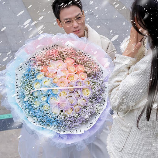 Baihuaguan Flowers Crushed Ice Blue Rose Bouquet Real Flowers Gypsophila New Year's Birthday Gift for Girlfriend Same-City Delivery Pure Desire Daughter 33 Flowers |dy160