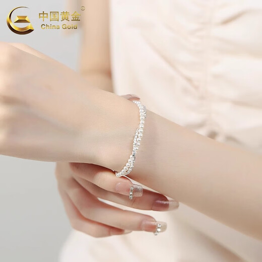 China Gold (CHINA GOLD) Pearl Bracelet Women's Broken Silver Bracelet Light Luxury Broken Silver Couple Old Valentine's Day Birthday Gift for Girlfriend and Wife When/Next Day Delivery s925 Pearl Broken Silver Bracelet Brand Gift Box