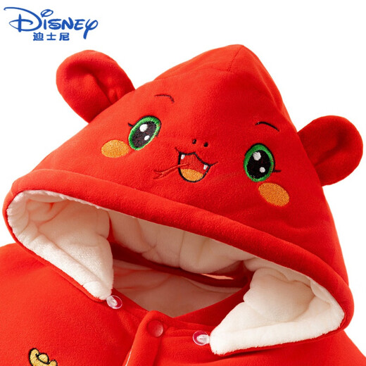 迪士尼（Disney）新生婴儿衣服秋冬加厚加绒红色宝宝连体衣蛇年满月外出服冬装冬季 TY9738红色财运亨通蛇 90cm