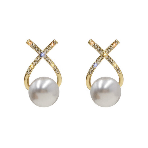 Jiuvia Pearl Earrings for Women 2025 New High-end Pearl Earrings Feminine Earrings Niche Light Luxury Earrings Gift Cross Pearl Earrings 925 Silver Needle