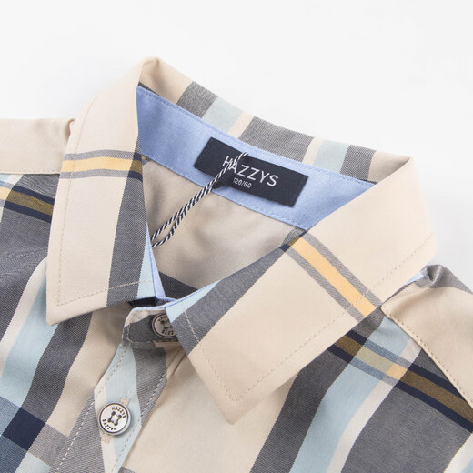 HAZZYS brand children's clothing boys' shirt summer new thin loose classic pointed collar simple and comfortable plaid short-sleeved shirt truffle green 110