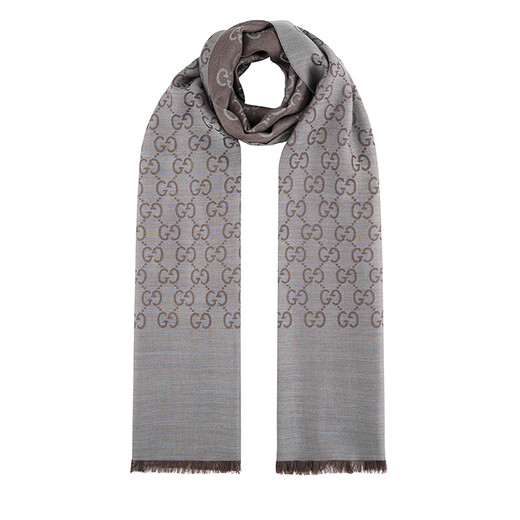 Gucci (GUCCI) classic double G double-sided printed fringed scarf for men and women, dark gray 165904 3G646 1264