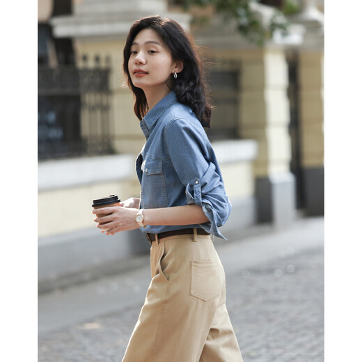 Demana retro washed color spring and autumn women's fashion high-end denim shirt women's layered bottoming top shirt