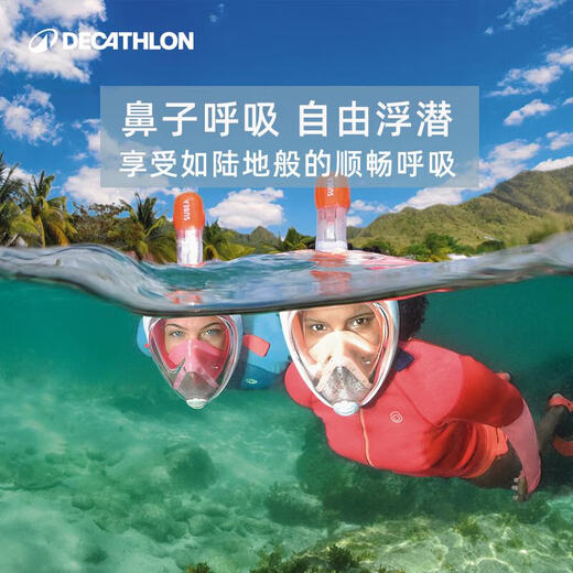 迪卡侬浮潜面罩潜水镜装备成人全干式呼吸面镜游泳装备 升级款【成人款M/L】青紫色