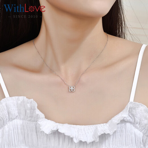 WithLove white 18K gold main diamond 30 points lotus pendant group set diamond necklace GIA real diamond gift for girlfriend, main diamond 30 points/G color/SI1 secondary diamond 15 points white 18K gold/spot
