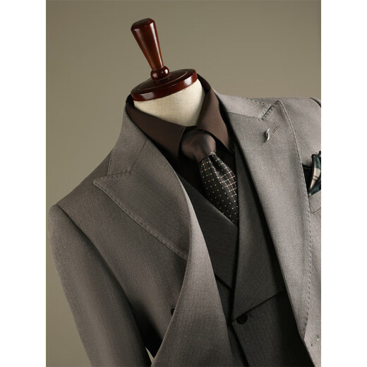 DK high-end men's lapel suit suit men's double-breasted jacket casual business formal groomsman wedding suit dark gray stripes (suit + vest + trousers) 6XL suitable (185-200)