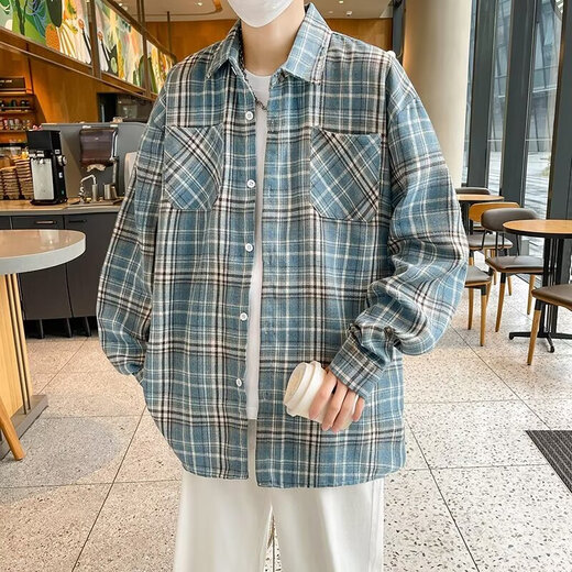 Chemise américaine à manches longues pour garçons Spring and Summer Low Abeld Plaid Shirt Retro Retro Trendy Casual Veste Veste pour hommes Cryz687 Yellow 2xl