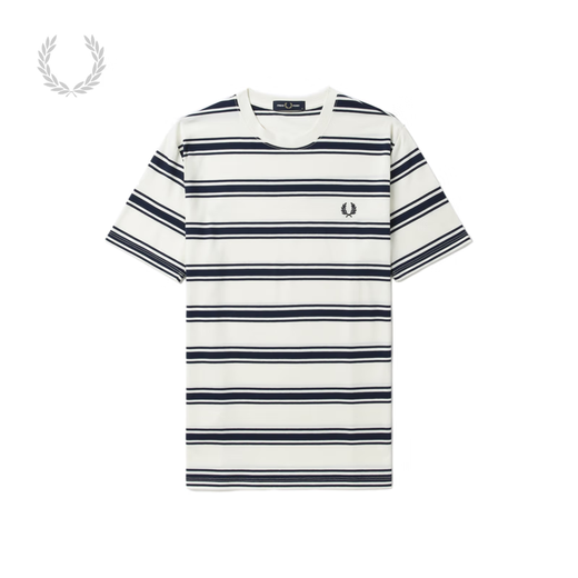 Fred Perry Herren Casual T-Shirt 2025 Sommer neu gestreifte Bildschirme Weizenohr Kurzarm Trend M9851 IVX/Beige M.