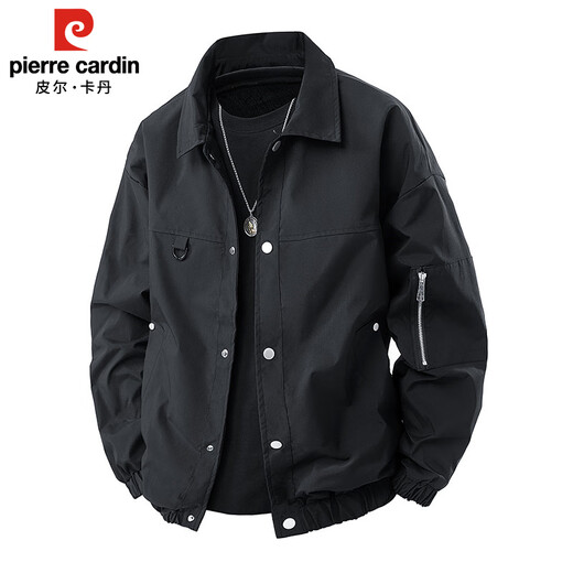 Pierre Cardin jacket men's spring and autumn trendy loose casual jacket men's lapel work jacket men's black XL