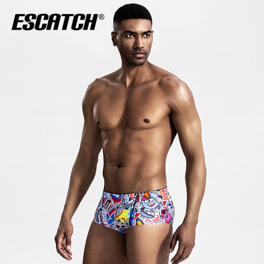 ESCATCH Badehose Herren Racing Große Dreieck-Badehose verbreitert, um Peinlichkeiten zu verhindern Kleiner quadratischer Winkel Herren-Trainingsschwimmausrüstung EY05 Marineblaue Geometrie M