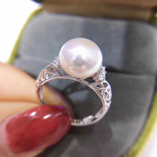Fujiujinzhengyuan natural freshwater pearl 925 silver ring women's niche light luxury high-end adjustable open index finger ring silver (s925 silver + freshwater pearl 9-10mm)